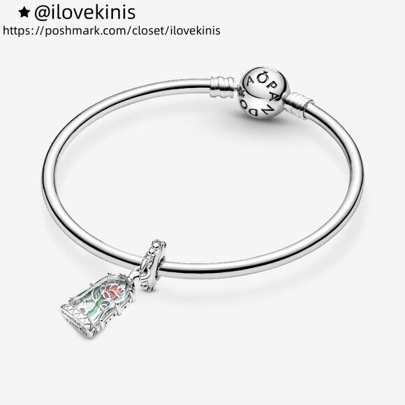 Pandora Disney Beauty and the Beast Enchanted Rose Dangle Charm - Picture 4 of 6